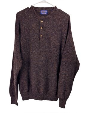 Pendleton Sweater Mens XL 100% Shetland Wool 1/4 Button Brown Marled Preppy

One